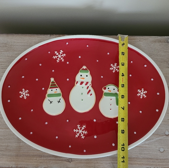 ☃️ Hallmark Ceramic Snowmen Snowflakes Oval Christmas Serving Platter - Picture 5 of 6